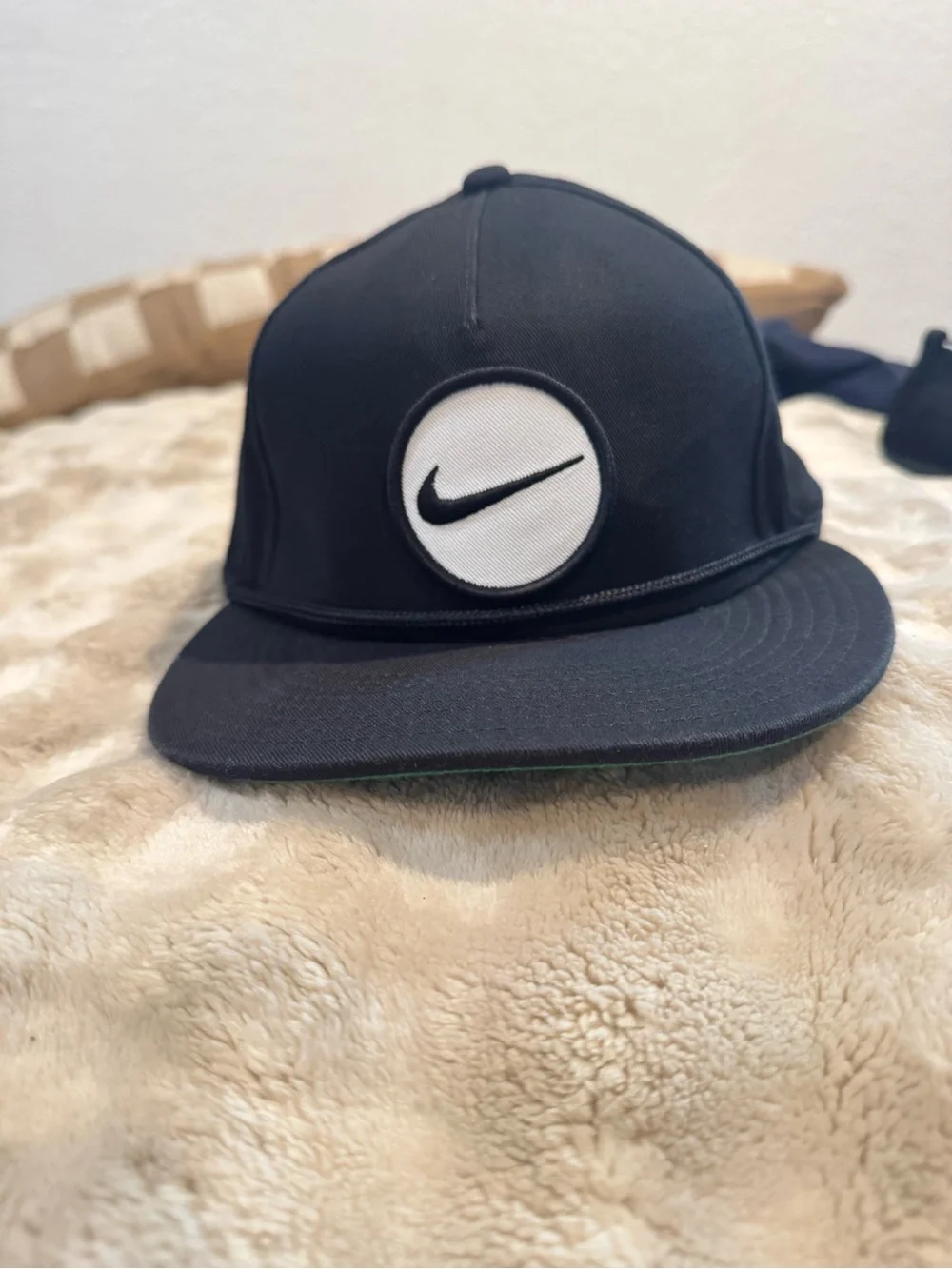 Nike Black Snapback with White Swoosh Patch